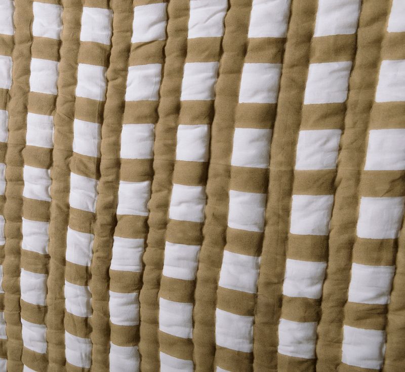 HAND-BLOCK PRINTED GRID QUILT IN OLIVE