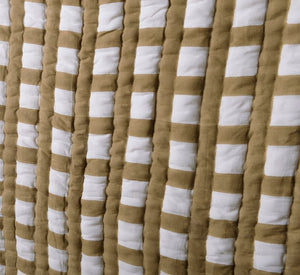 HAND-BLOCK PRINTED GRID QUILT IN OLIVE