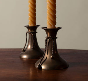 VINTAGE BRASS CANDLE HOLDERS WITH ROPES