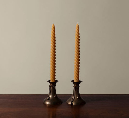 VINTAGE BRASS CANDLE HOLDERS WITH ROPES