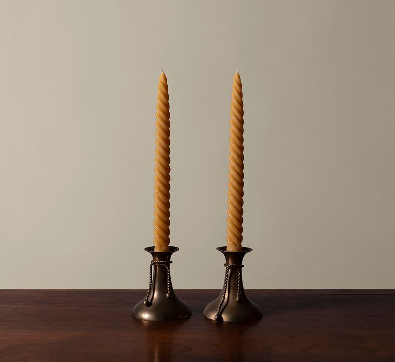 VINTAGE BRASS CANDLE HOLDERS WITH ROPES