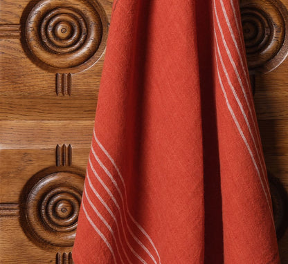 PICNIC STRIPE LINEN TEA TOWEL IN CLAY