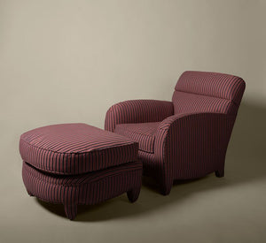 VINTAGE ARM CHAIR WITH OTTOMAN IN PEONY STRIPE