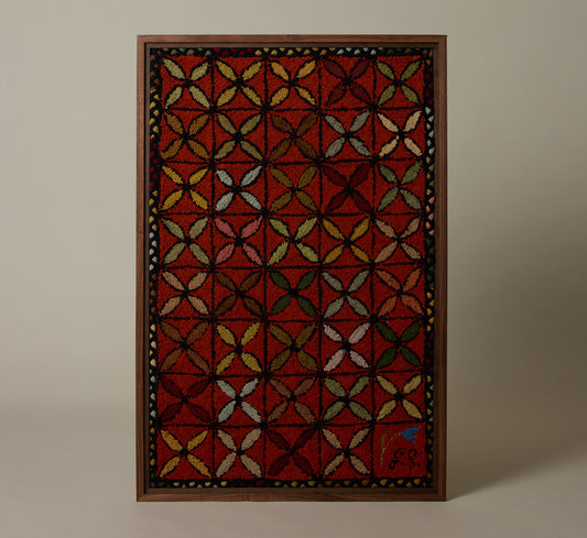 FRAMED 19TH CENTURY AMERICAN GEOMETRIC HOOKED RUG I