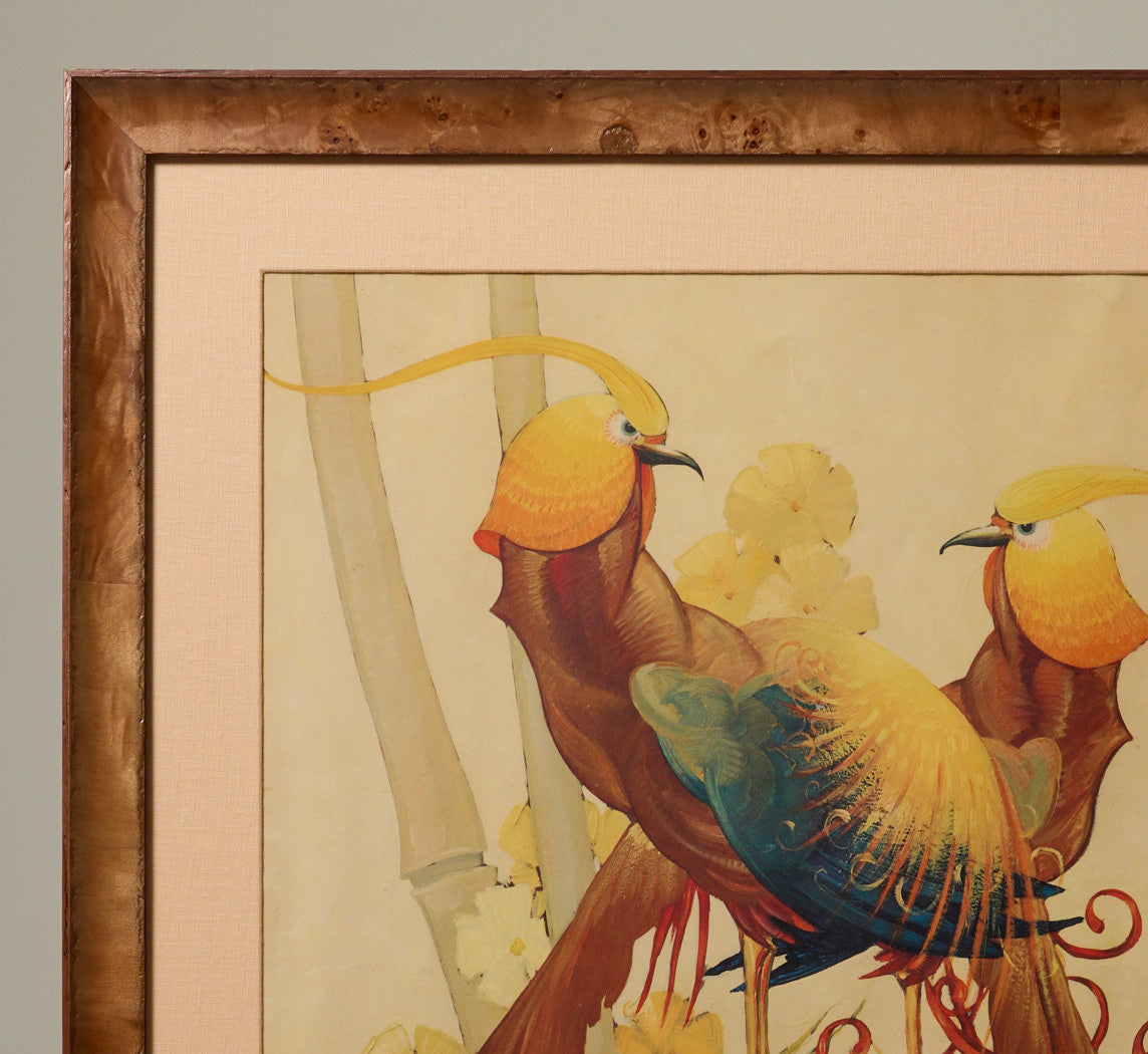 1940S HOLLYWOOD REGENCY PHEASANT LITHOGRAPH