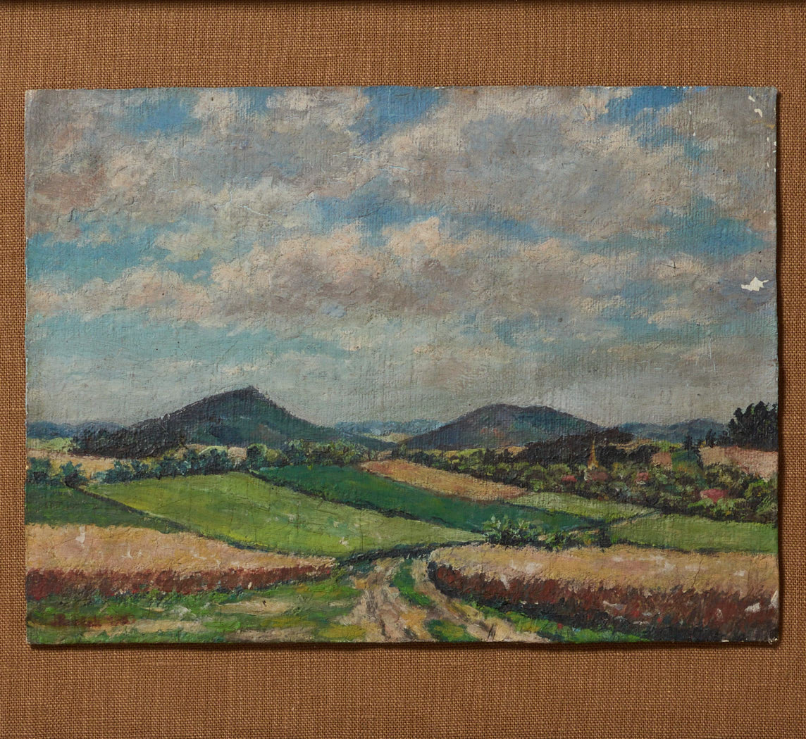 ANTIQUE AMERICAN LANDSCAPE WITH FIELD