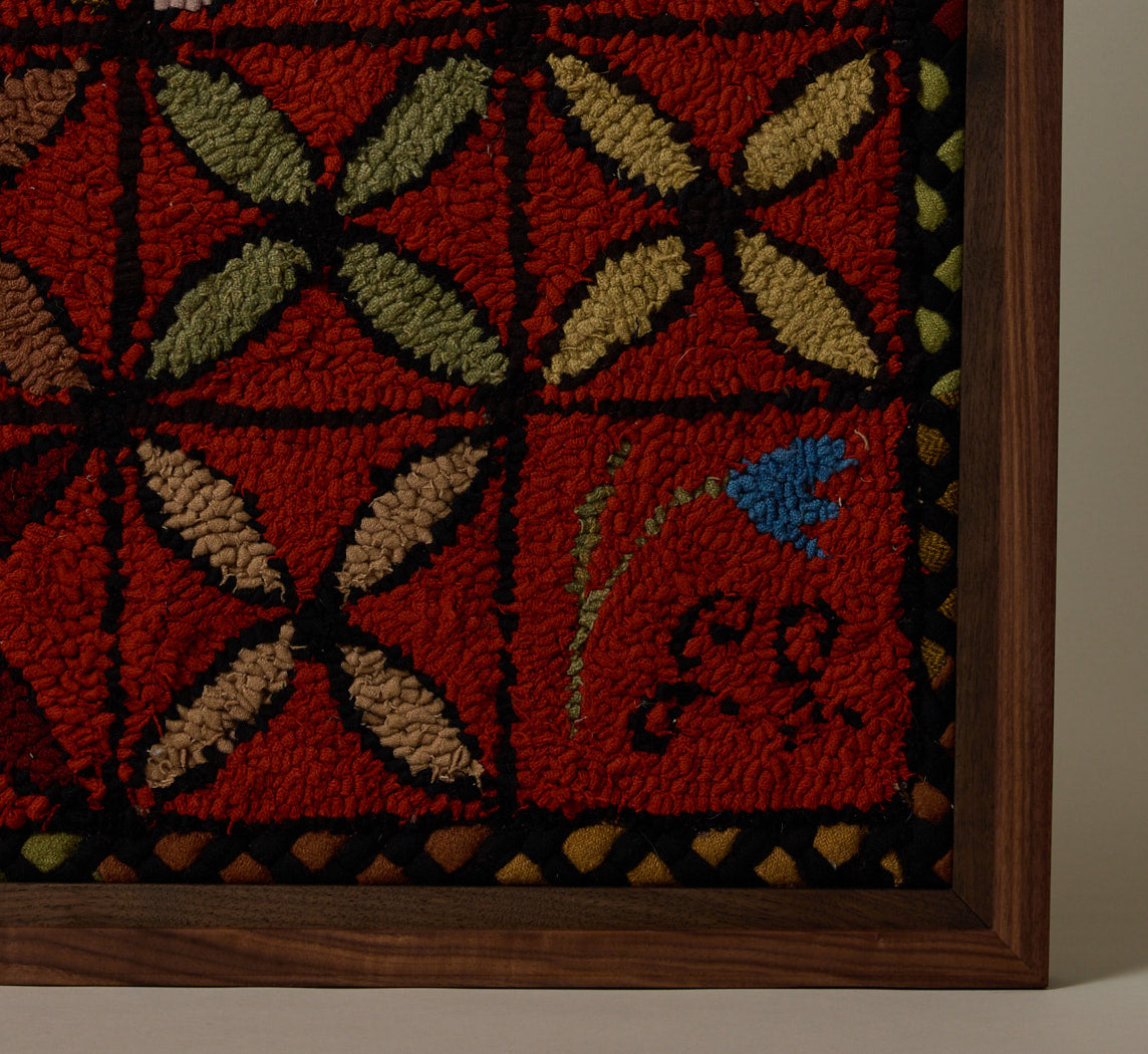 FRAMED 19TH CENTURY AMERICAN GEOMETRIC HOOKED RUG I