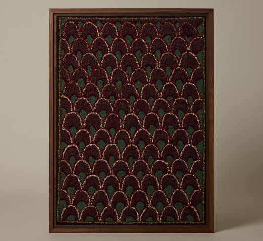 FRAMED EARLY 20TH CENTURY AMERICAN GEOMETRIC HOOKED RUG II