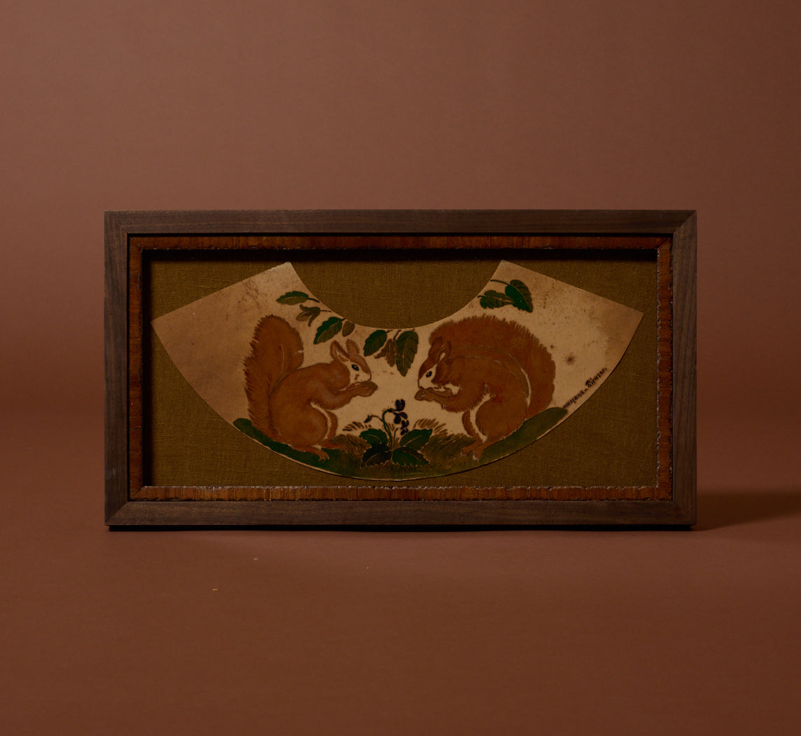 C. 1902 FRENCH SQUIRREL PAINTED LAMPSHADE