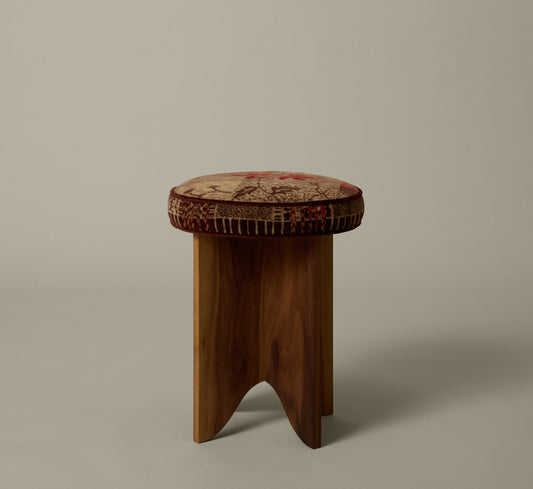 PIERCE & WARD LLOYD SIDE STOOL IN WALNUT AMSTERDAM SCHOOL TAPESTRY BY JAAP GIDDING