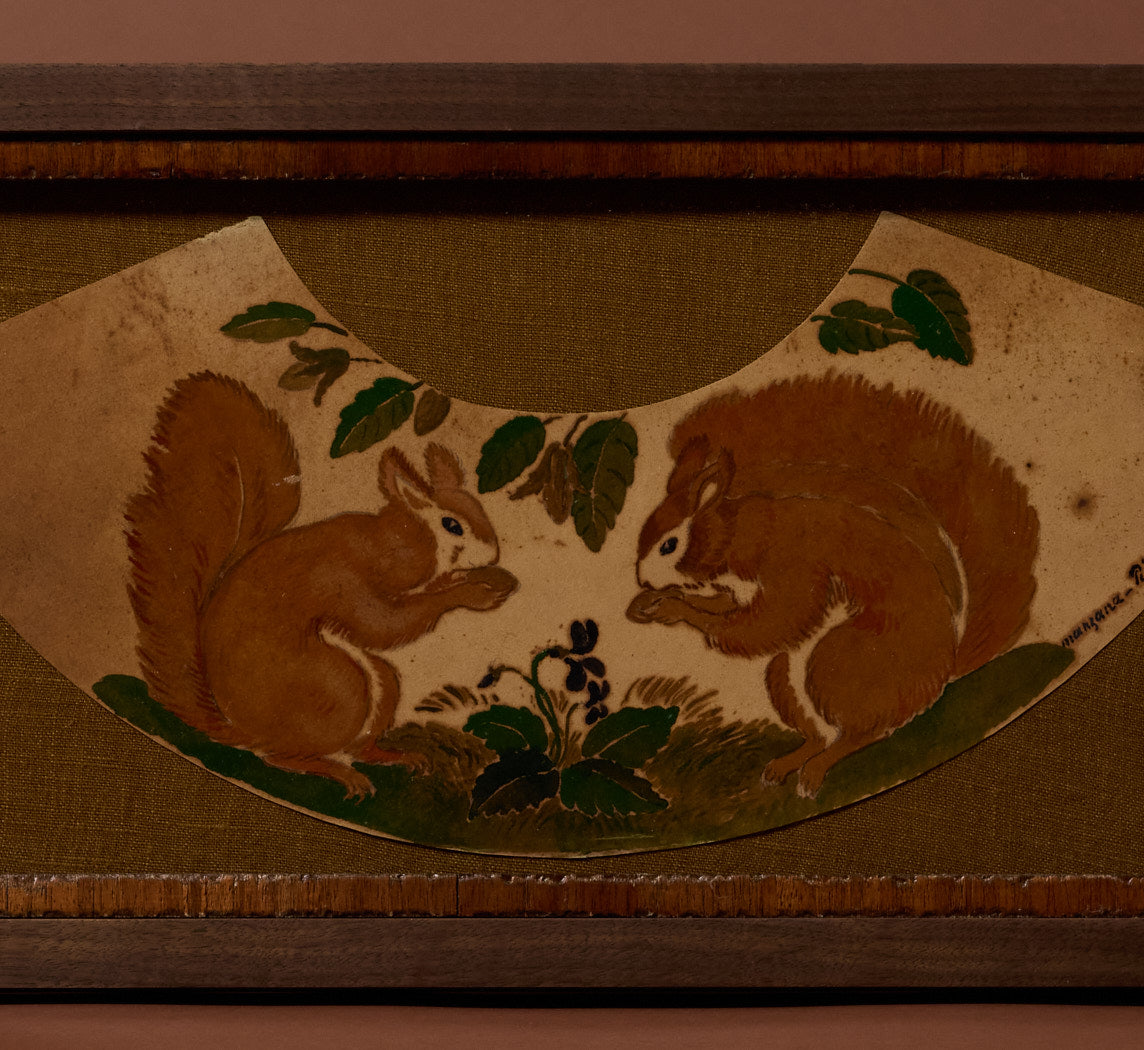 C. 1902 FRENCH SQUIRREL PAINTED LAMPSHADE
