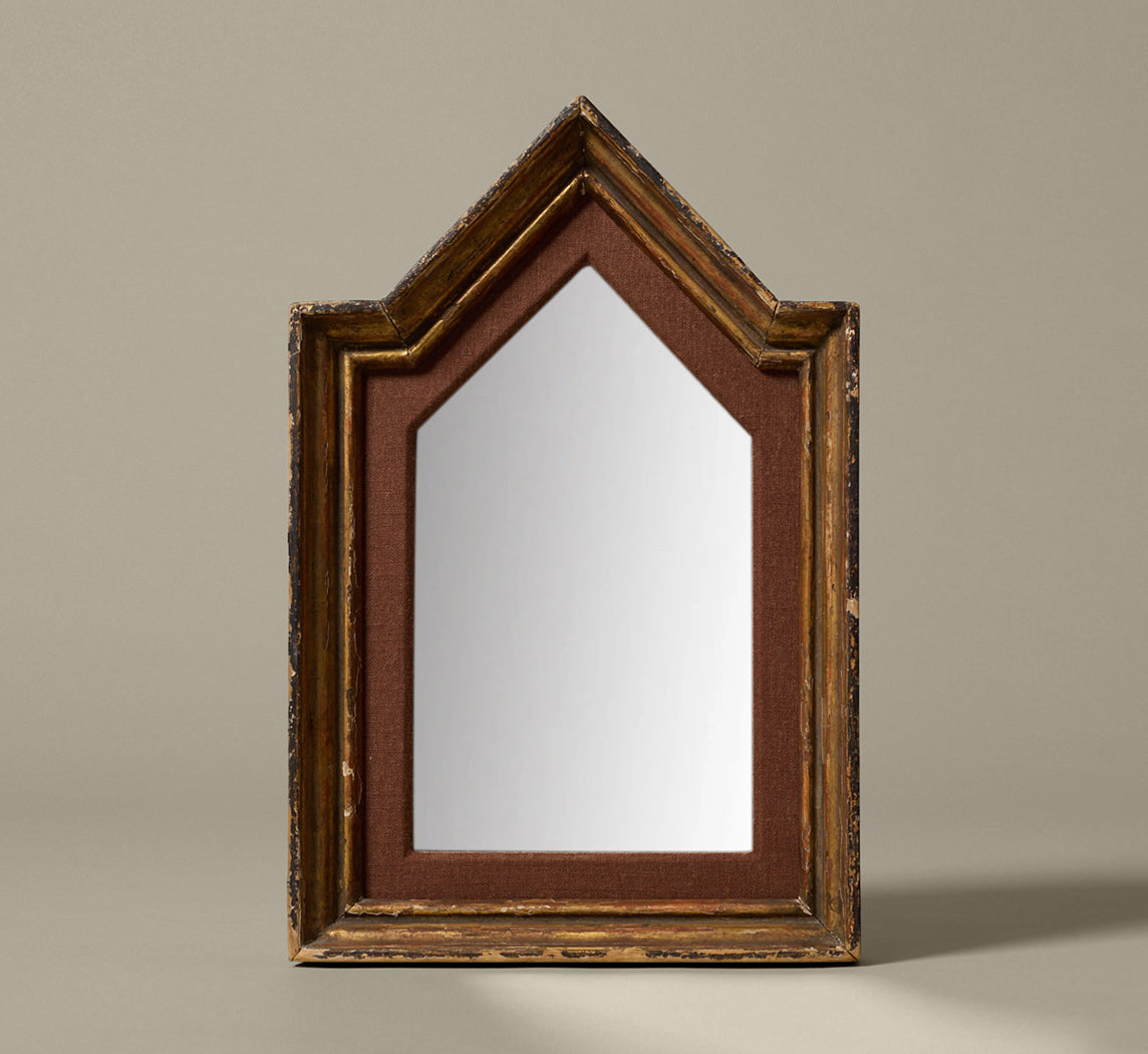 ANTIQUE GILTWOOD TABERNACLE FRAME WITH CHOCOLATE LINEN MAT