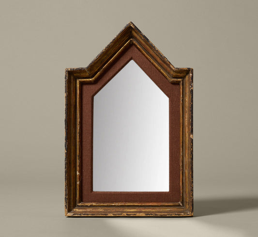 ANTIQUE GILTWOOD TABERNACLE FRAME WITH CHOCOLATE LINEN MAT