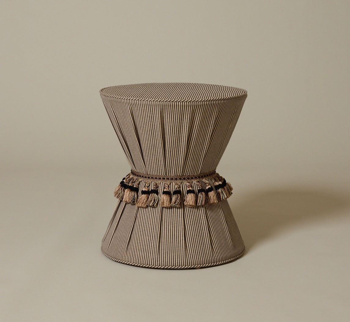 PIERCE & WARD DRUM SIDE TABLE IN ESSEX STRIPE WITH TASSEL