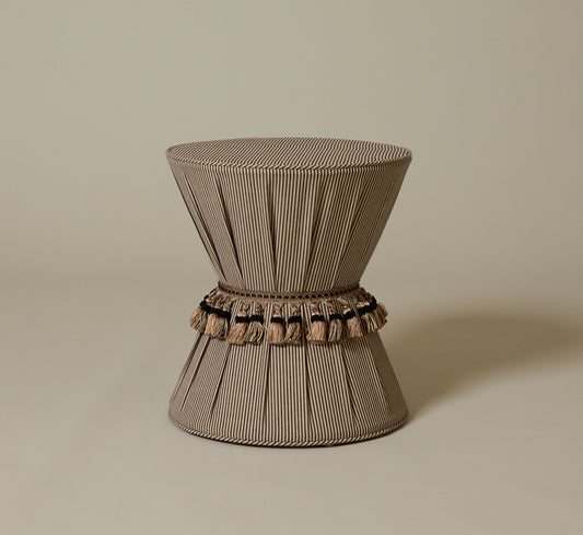 PIERCE & WARD DRUM SIDE TABLE IN ESSEX STRIPE WITH TASSEL