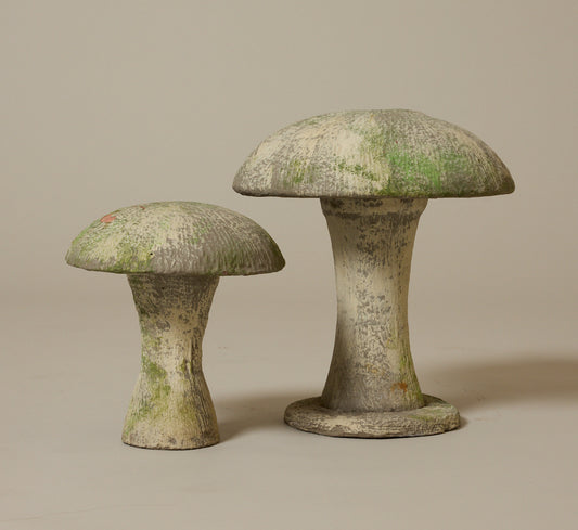 PAIR OF 1960S CEMENT MUSHROOM GARDEN SCULPTURES