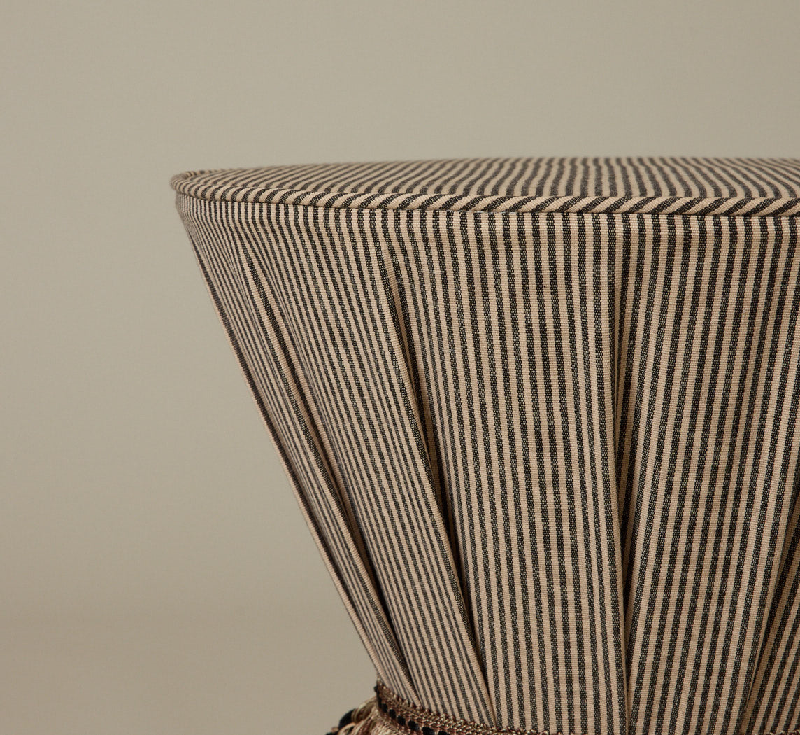 PIERCE & WARD DRUM SIDE TABLE IN ESSEX STRIPE WITH TASSEL