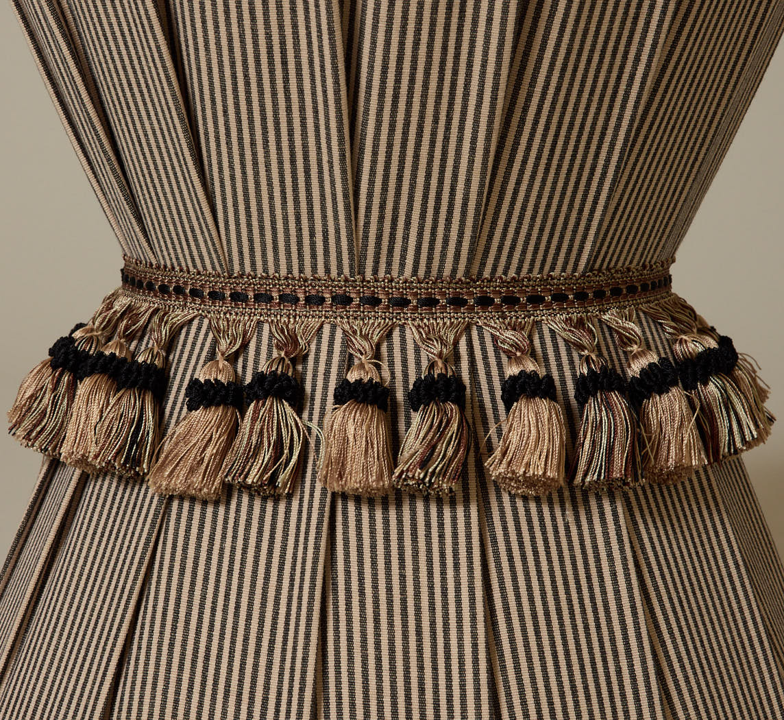PIERCE & WARD DRUM SIDE TABLE IN ESSEX STRIPE WITH TASSEL