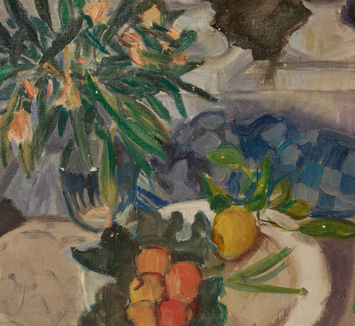 STILL LIFE ON TABLE WITH FLOWERS BY JOHAN BUNING (1893-1963)