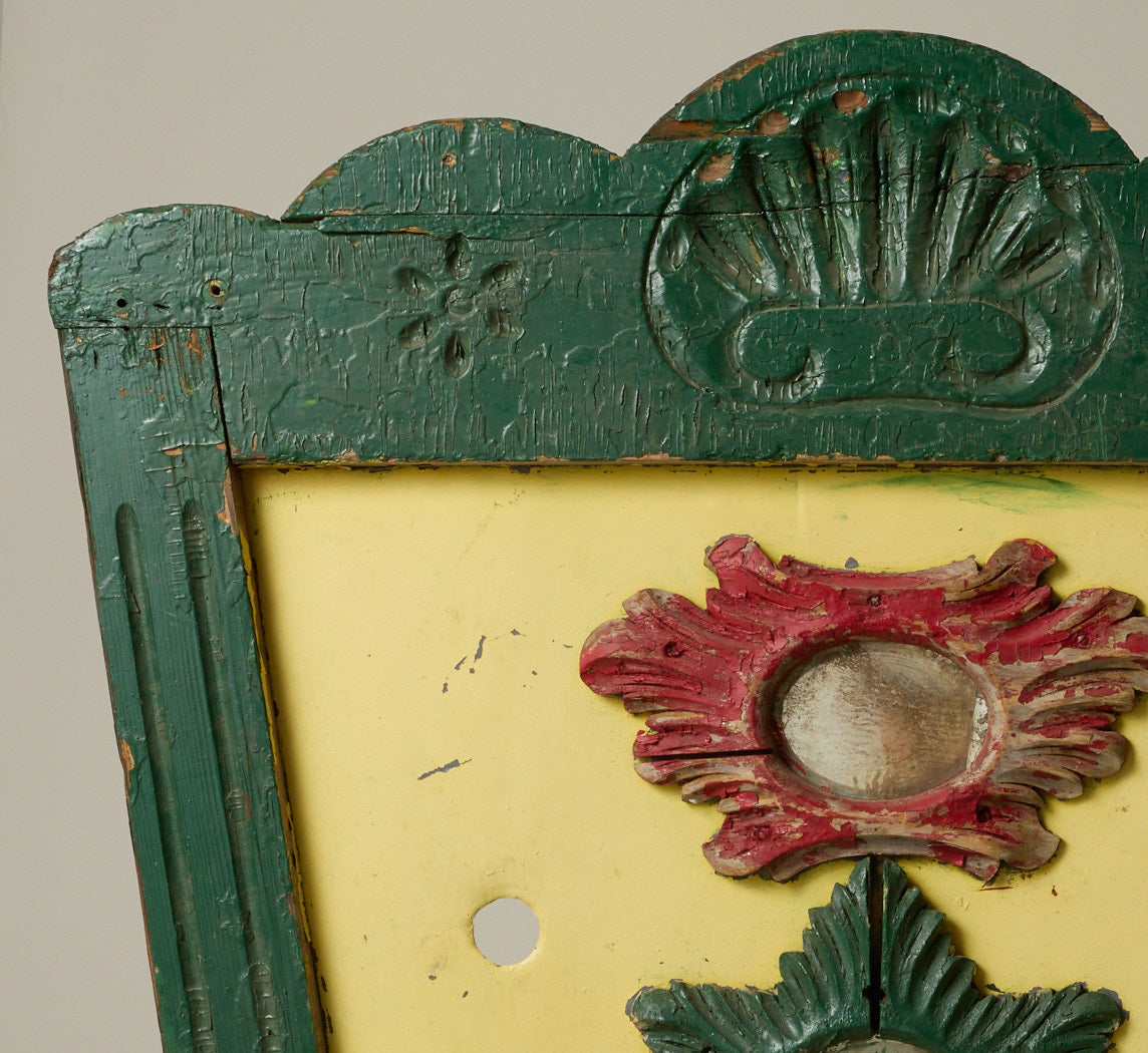 EARLY 20TH CENTURY PAINTED CARNIVAL PANEL WITH INSET MIRRORS