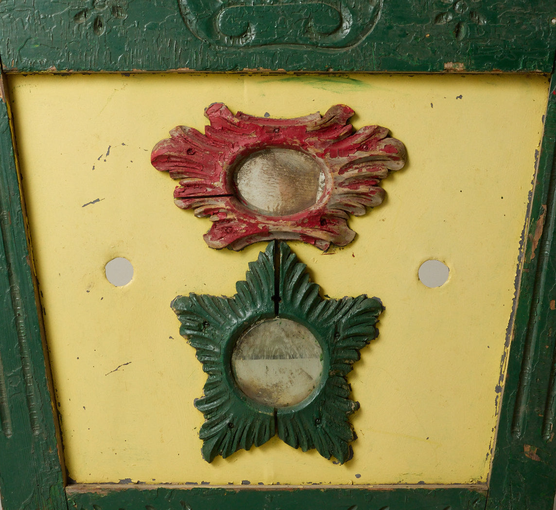 EARLY 20TH CENTURY PAINTED CARNIVAL PANEL WITH INSET MIRRORS