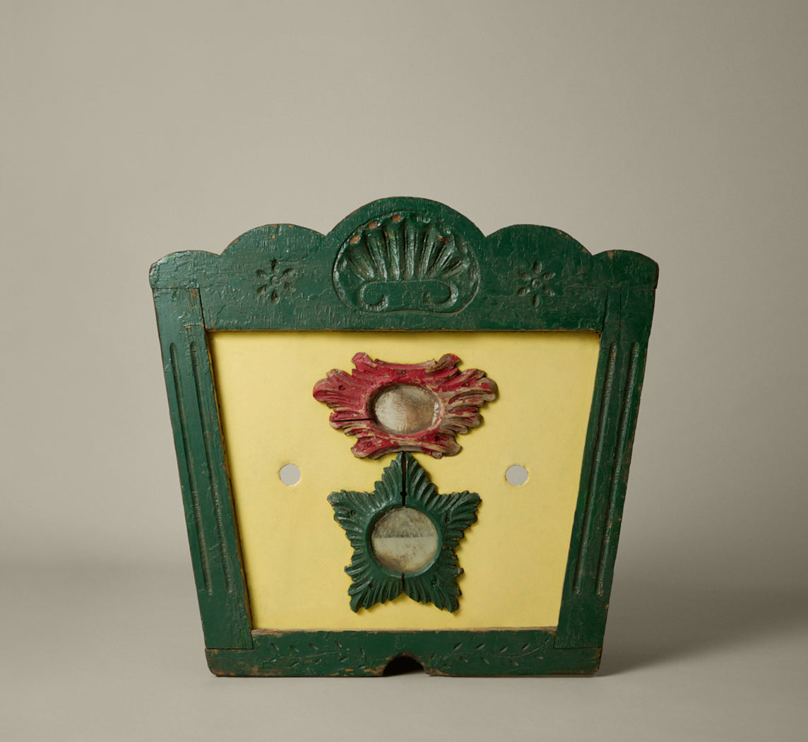 EARLY 20TH CENTURY PAINTED CARNIVAL PANEL WITH INSET MIRRORS