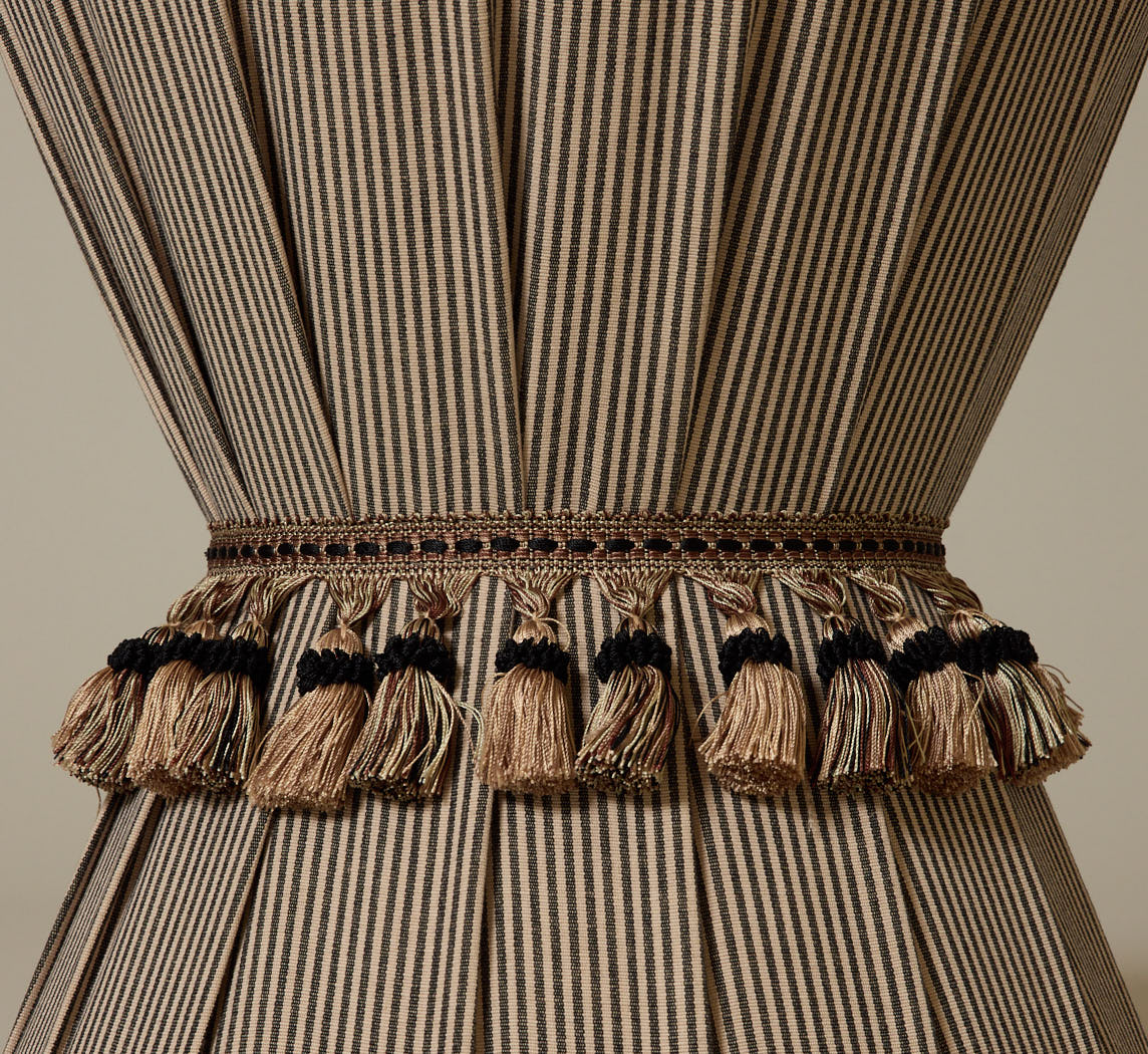 PIERCE & WARD DRUM SIDE TABLE IN ESSEX STRIPE WITH TASSEL