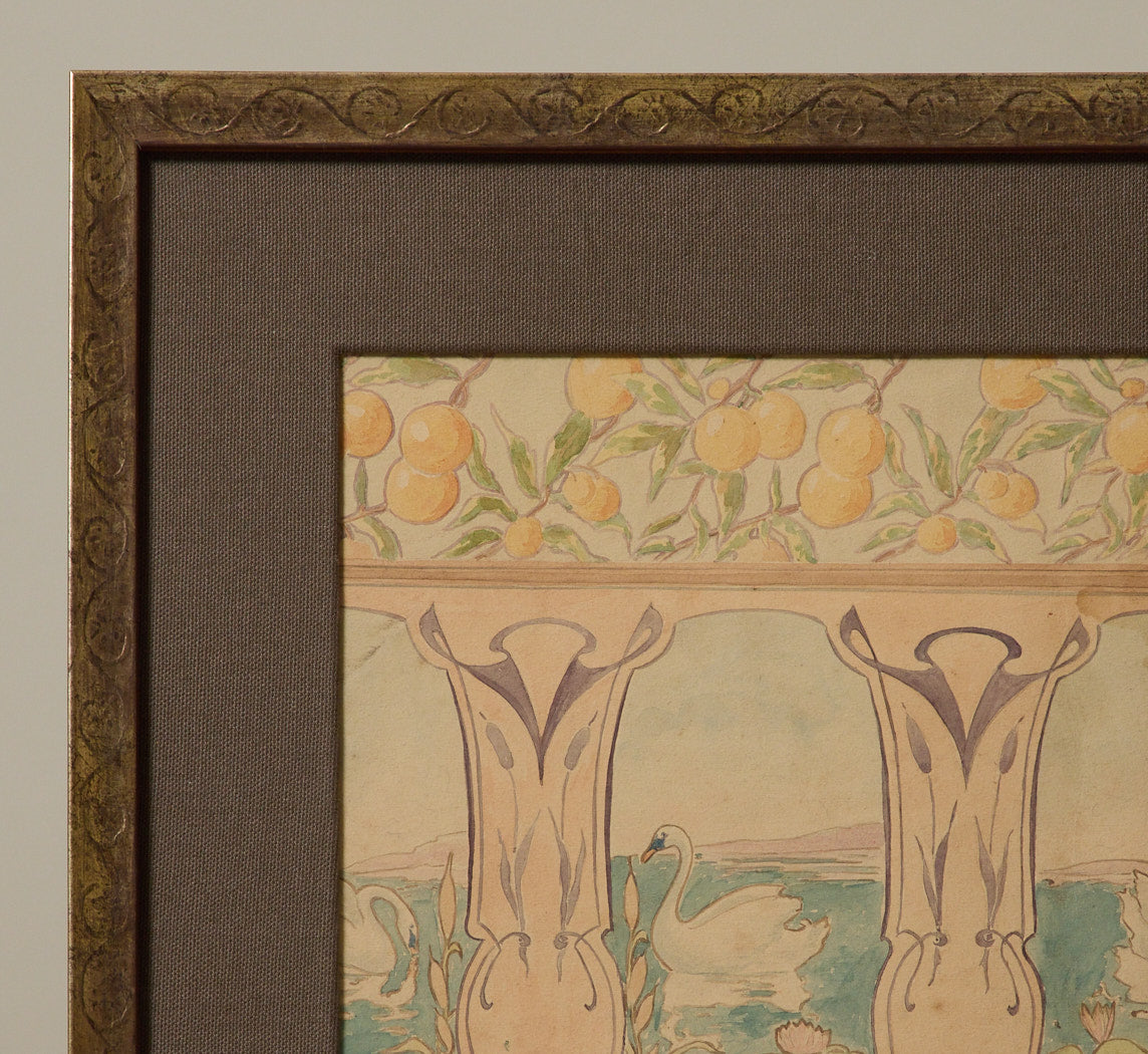 1900S ART NOUVEAU "THE LOHENGRIN FRIEZE" GOUACHE PAINTING