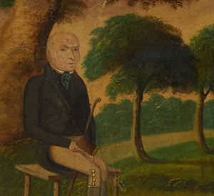 19TH CENTURY FOLK ART PORTRAIT OF A GENTLEMAN IN THE PARK