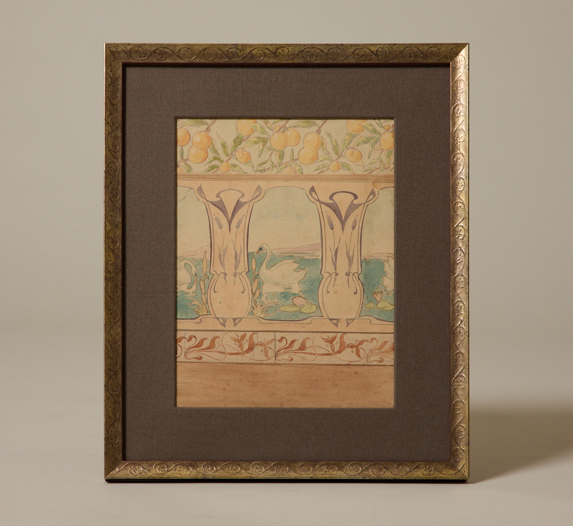 1900S ART NOUVEAU "THE LOHENGRIN FRIEZE" GOUACHE PAINTING