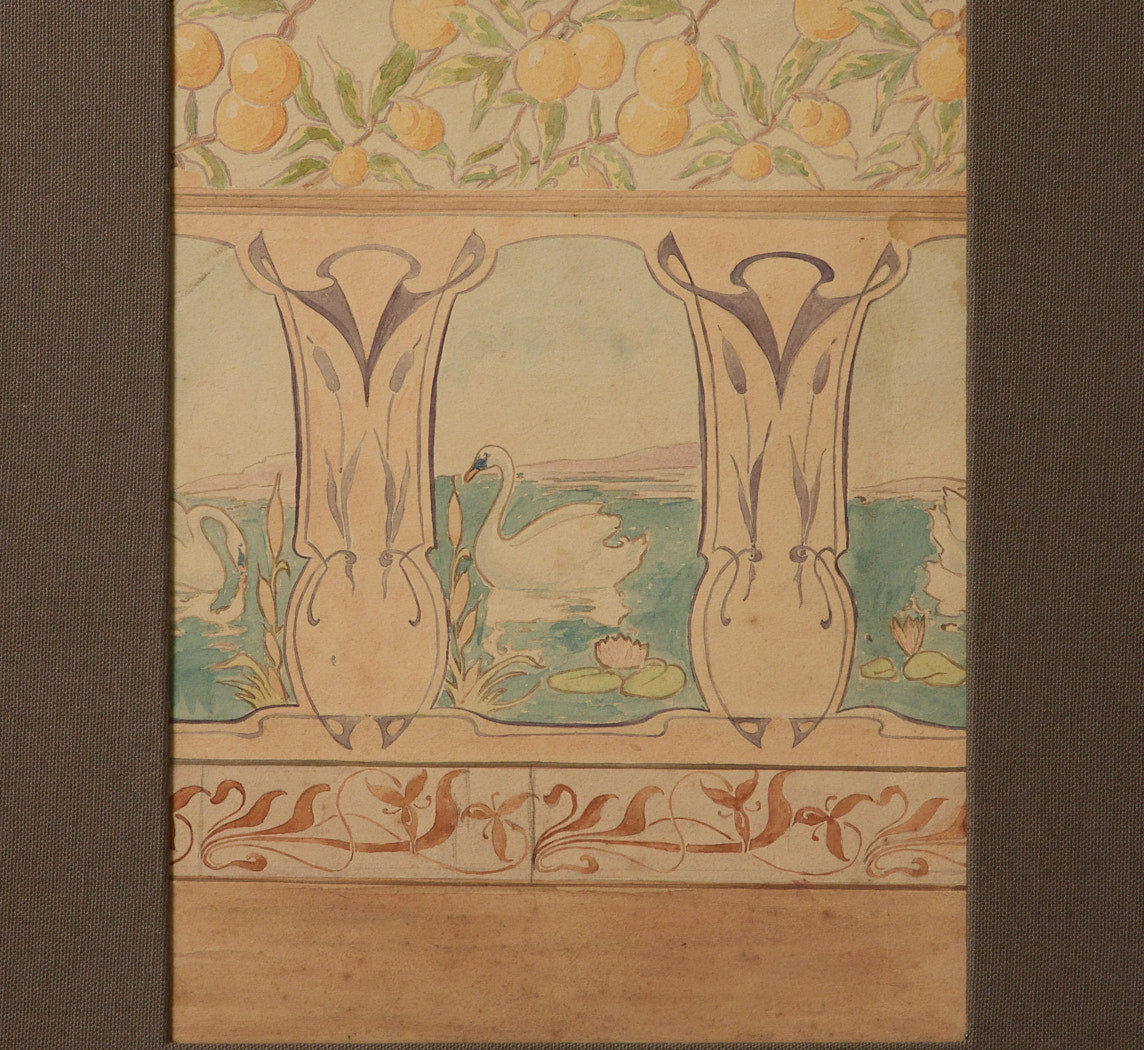 1900S ART NOUVEAU "THE LOHENGRIN FRIEZE" GOUACHE PAINTING