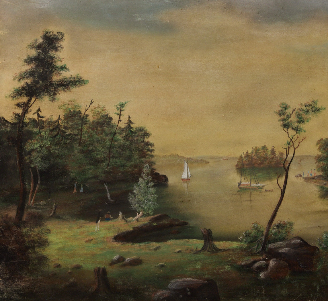PASTEL HUDSON RIVER LANDSCAPE, C. 1870