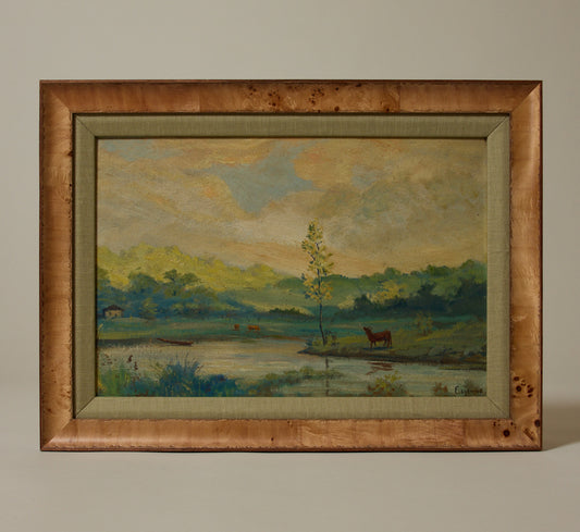 LANDSCAPE OF RIVERBANK WITH COWS BY LOUIS EILSHEMIUS M(1864-1941)