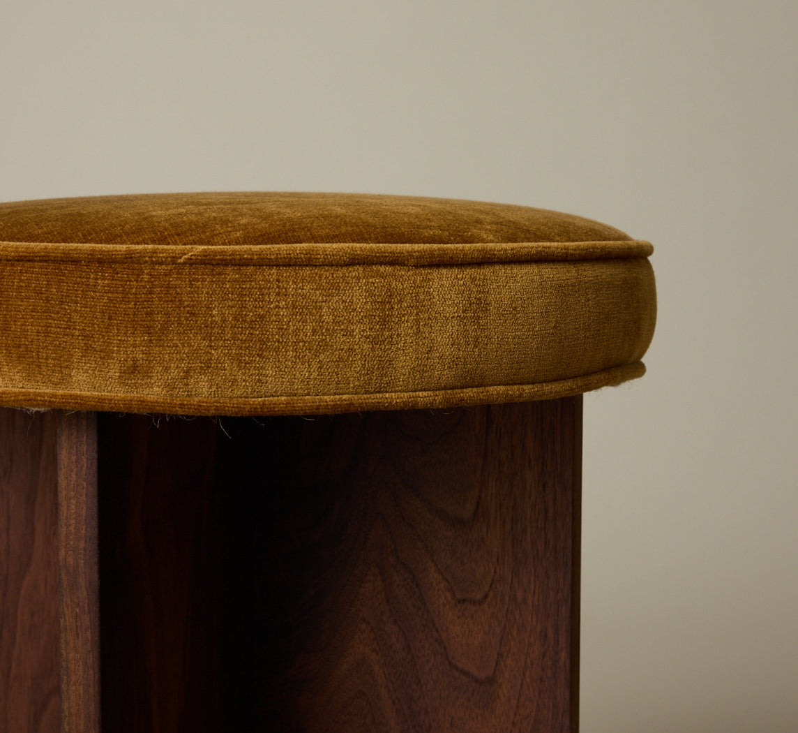 PIERCE & WARD LLOYD SIDE STOOL IN WALNUT AND HONEY CHENILLE