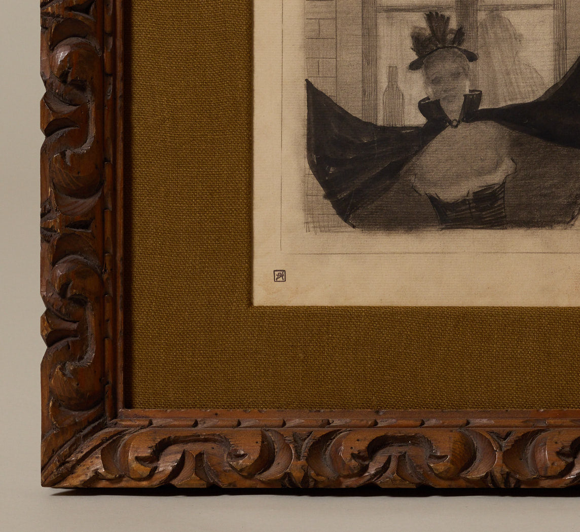 INK & GRAPHITE DRAWING OF A PARISIAN DANCER BY ARMAND RASSENFOSSE (1862-1934) C.1890