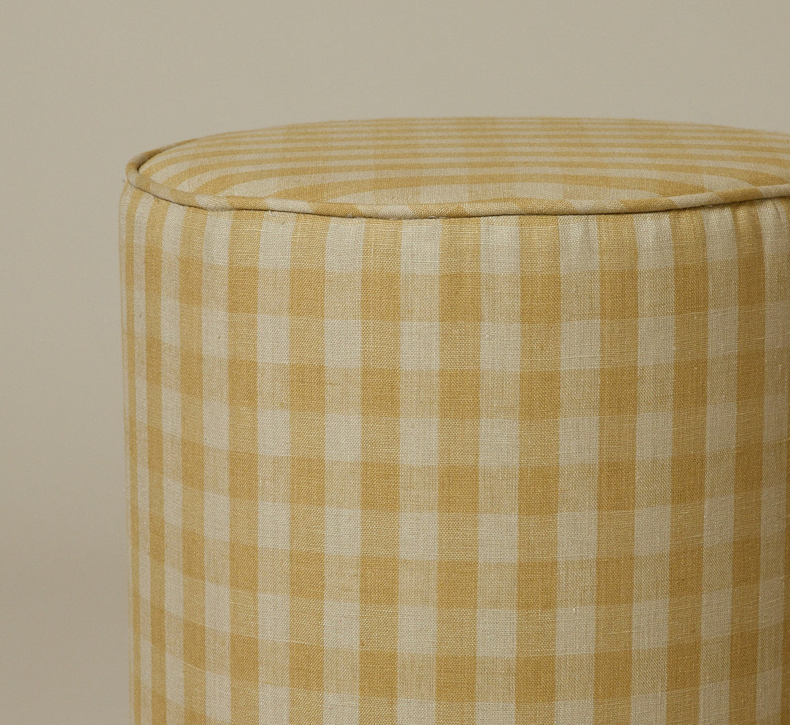 CONTEMPORARY CYLINDER STOOL IN PLAID LINEN
