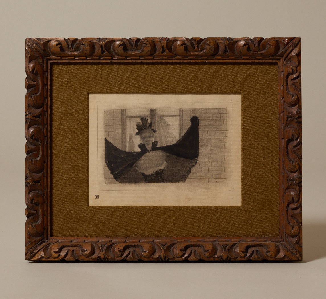 INK & GRAPHITE DRAWING OF A PARISIAN DANCER BY ARMAND RASSENFOSSE (1862-1934) C.1890