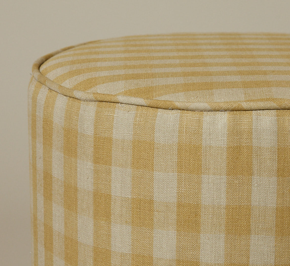 CONTEMPORARY CYLINDER STOOL IN PLAID LINEN