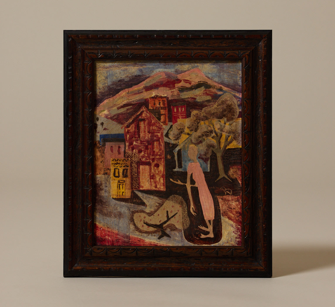 MID CENTURY MODERNIST SURREAL TOWN SQUARE SCENE