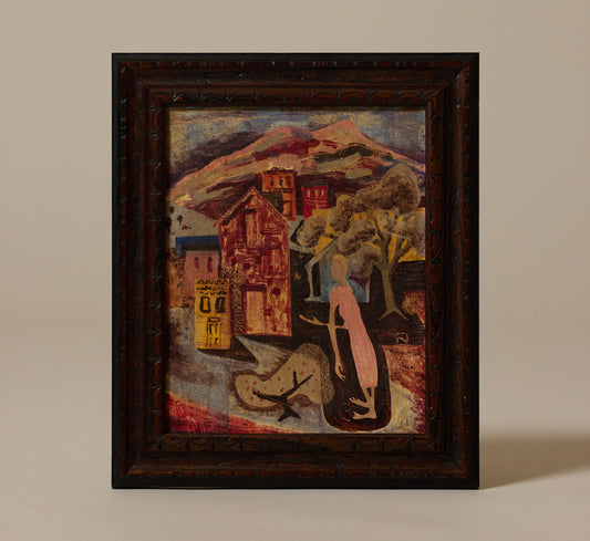 MID CENTURY MODERNIST SURREAL TOWN SQUARE SCENE