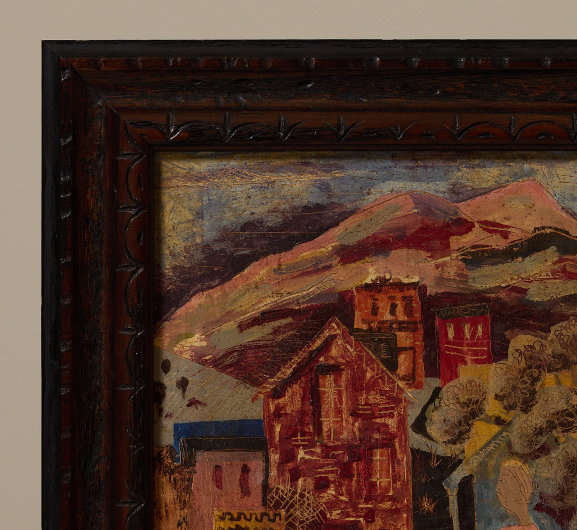 MID CENTURY MODERNIST SURREAL TOWN SQUARE SCENE