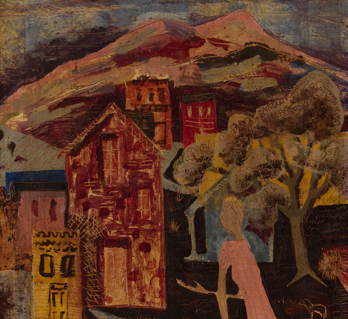 MID CENTURY MODERNIST SURREAL TOWN SQUARE SCENE