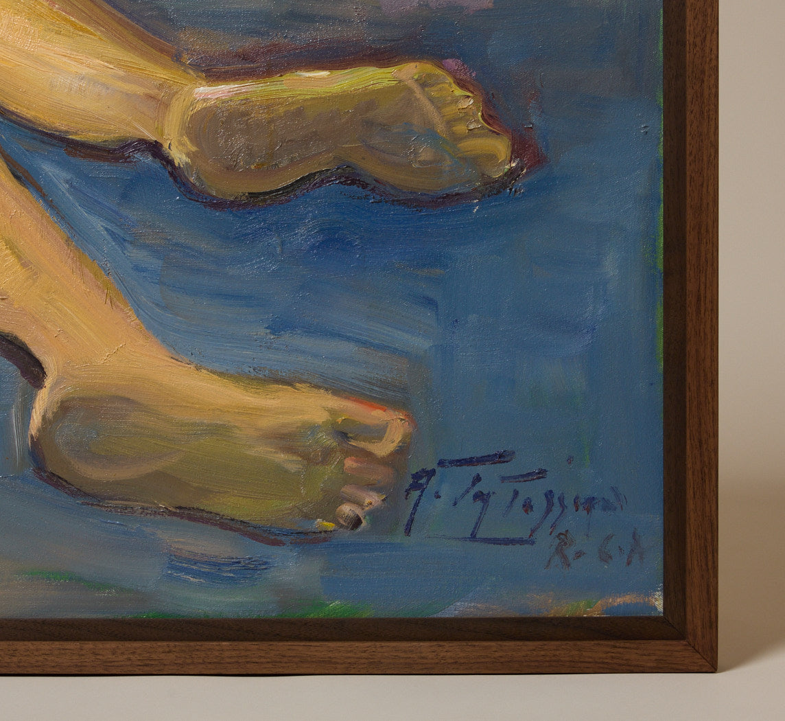 EXPRESSIONIST NUDE STUDY OF RESTING WOMAN & CAT