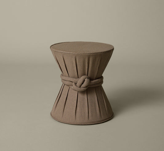 PIERCE & WARD DRUM SIDE TABLE IN ESSEX STRIPE WITH KNOT