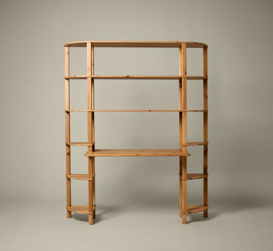 1970S SWEDISH PINE BOOKCASE WITH DESK