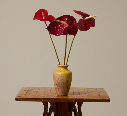 VINTAGE YELLOW MARBLED STONEWARE VASE