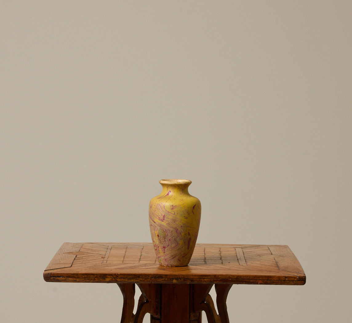 VINTAGE YELLOW MARBLED STONEWARE VASE