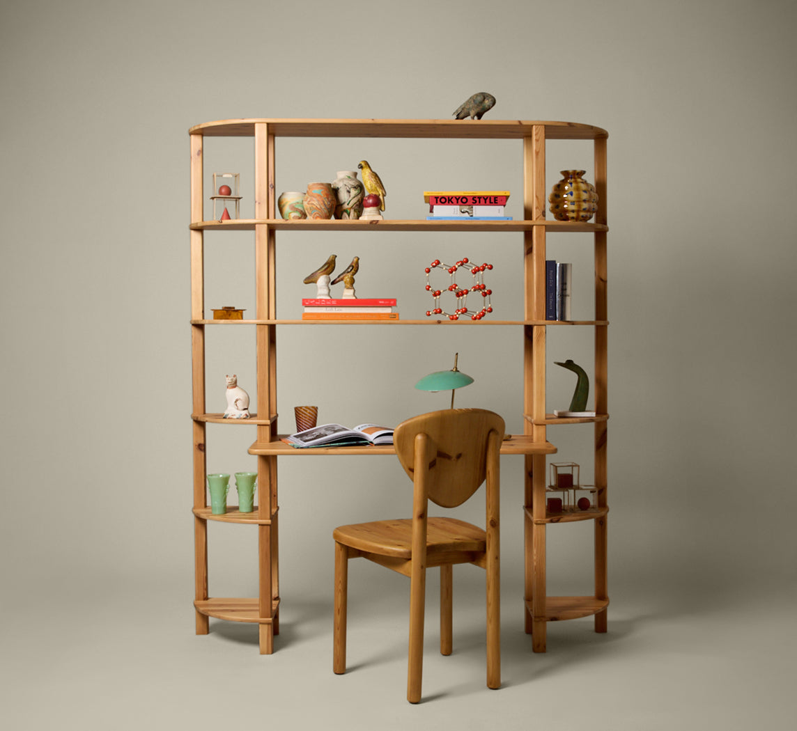 1970S SWEDISH PINE BOOKCASE WITH DESK