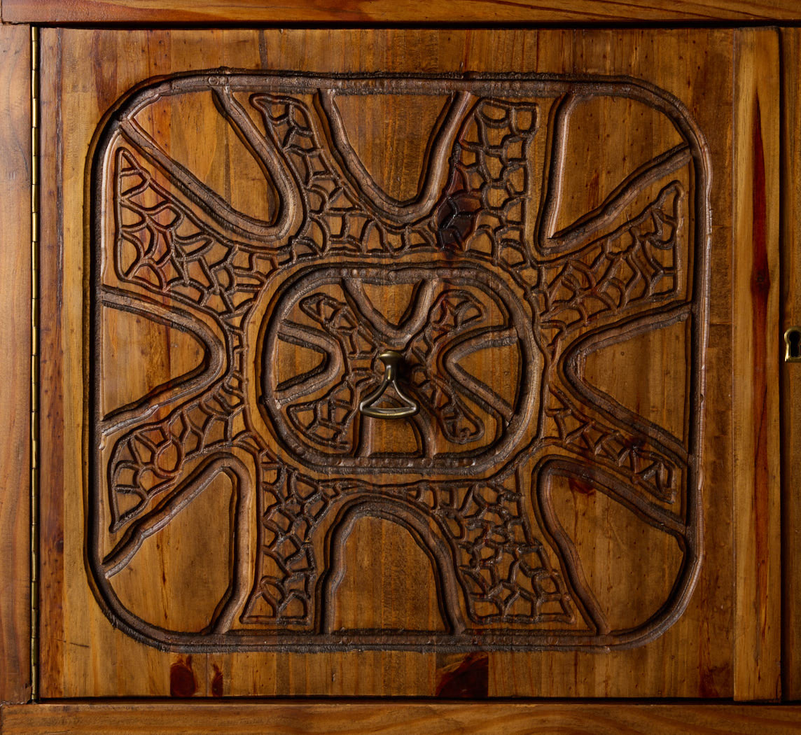 20TH CENTURY CARVED WOOD BRUTALIST CREDENZA