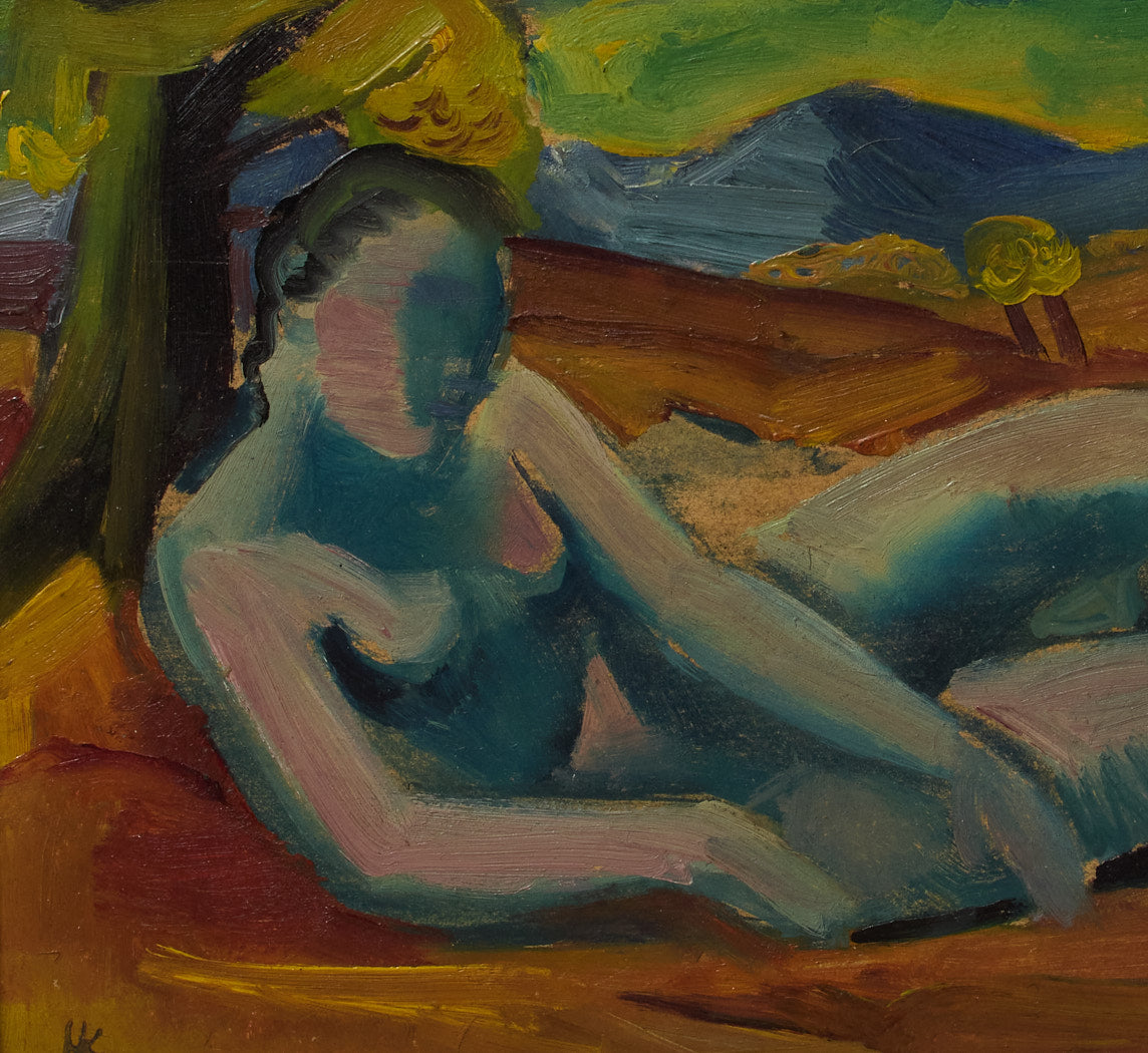 MODERNIST NUDE FIGURE IN LANDSCAPE BY KARL HAUK (1898 - 1974), C. 1920S